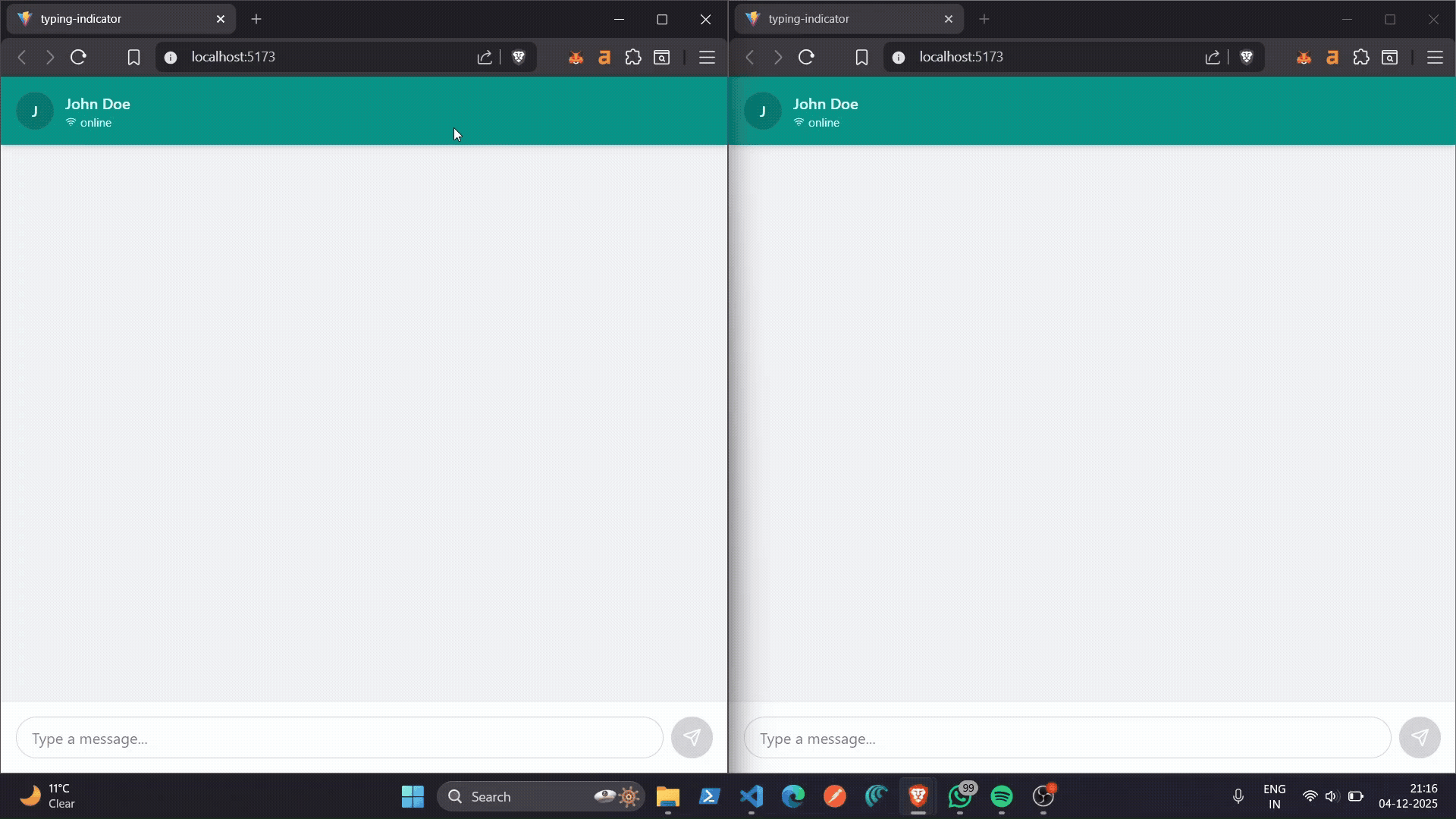 Typing indicator on chat application made using WebSockets